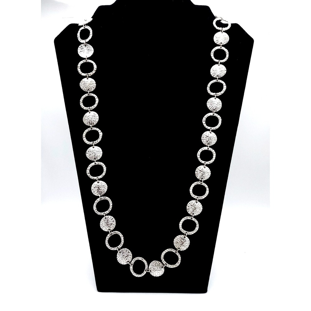 Nadine West Silver Tone Necklace Circle Medallion Link 34in Statement Chic